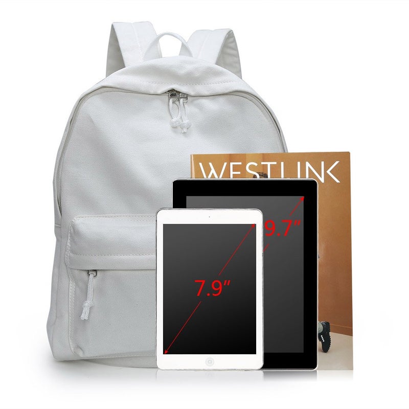 Zicac DIY Canvas Backpack, Classic Basic Daypack, Lightweight Casual Travel Daypack Satchel Backpack Unisex (White) - Image 4